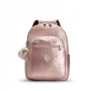 Kipling Seoul Large Laptop Backpack in a metallic pink shimmer
